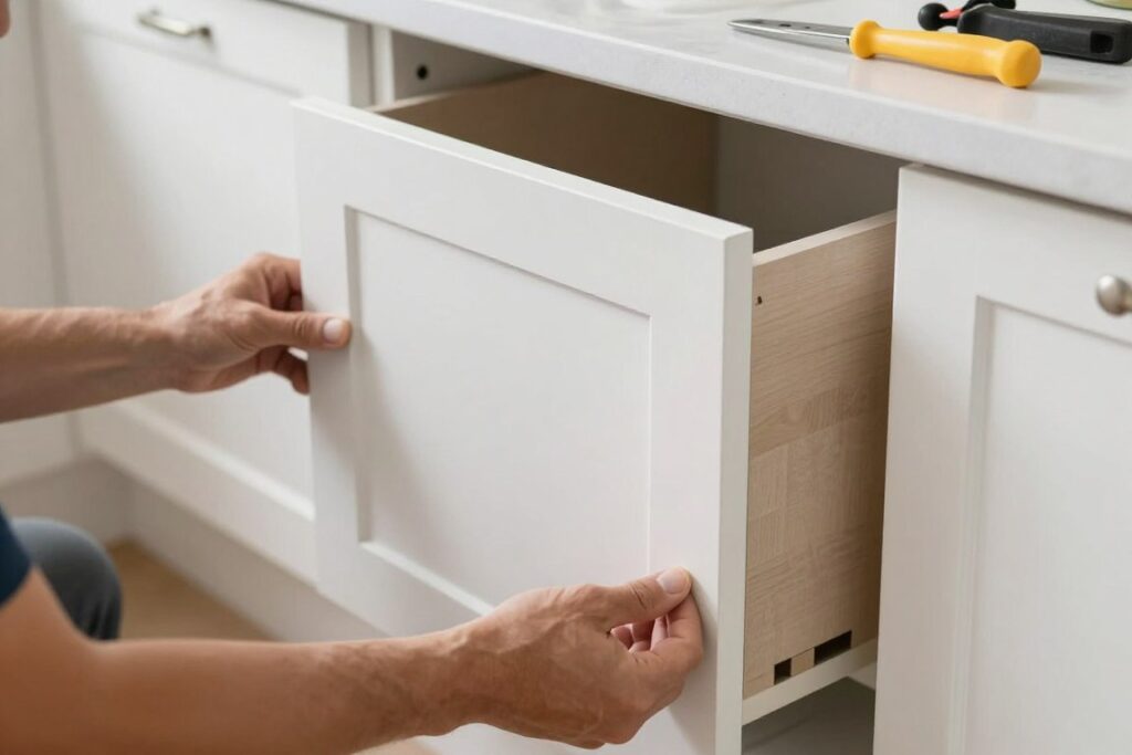 Cabinet refacing process in a Riverside, OH kitchen