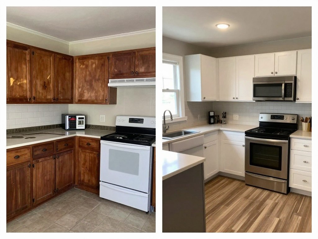 Complete kitchen renovation in Riverside, OH showing before and after transformation