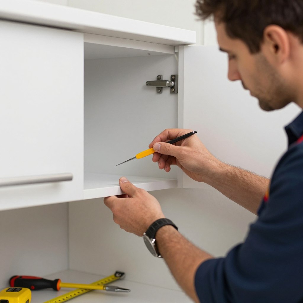 Expert kitchen remodeling craftsman in Riverside working on custom cabinets