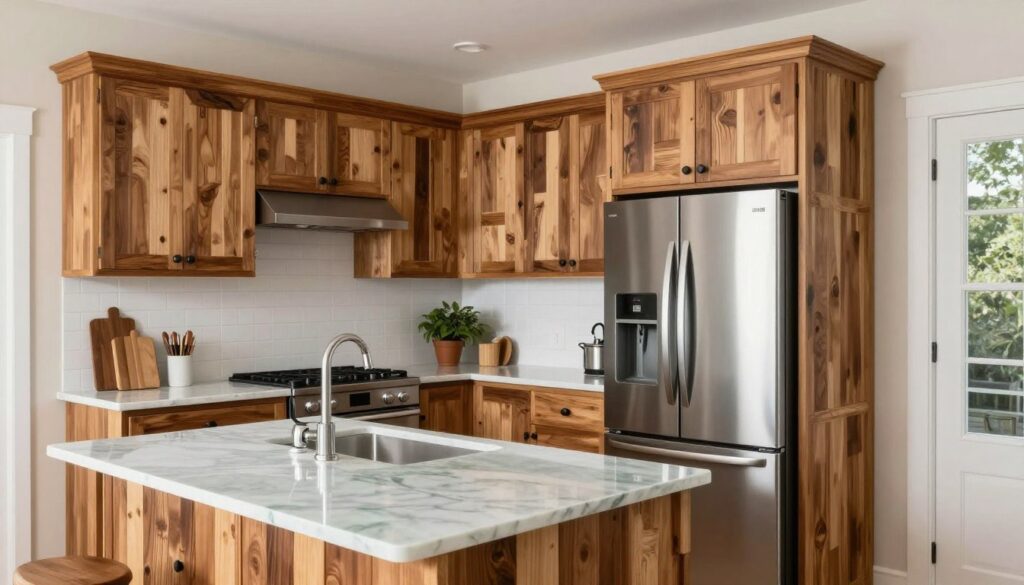 Kitchen with sustainable materials including reclaimed wood and energy-efficient appliances in a Dayton home