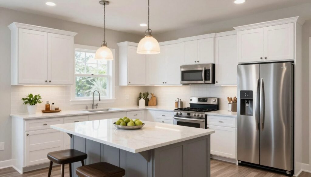 Modern kitchen remodel in Riverside, OH with custom cabinets and quartz countertops