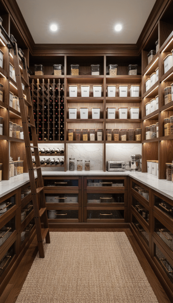 organized walk-in pantry with custom shelving systems